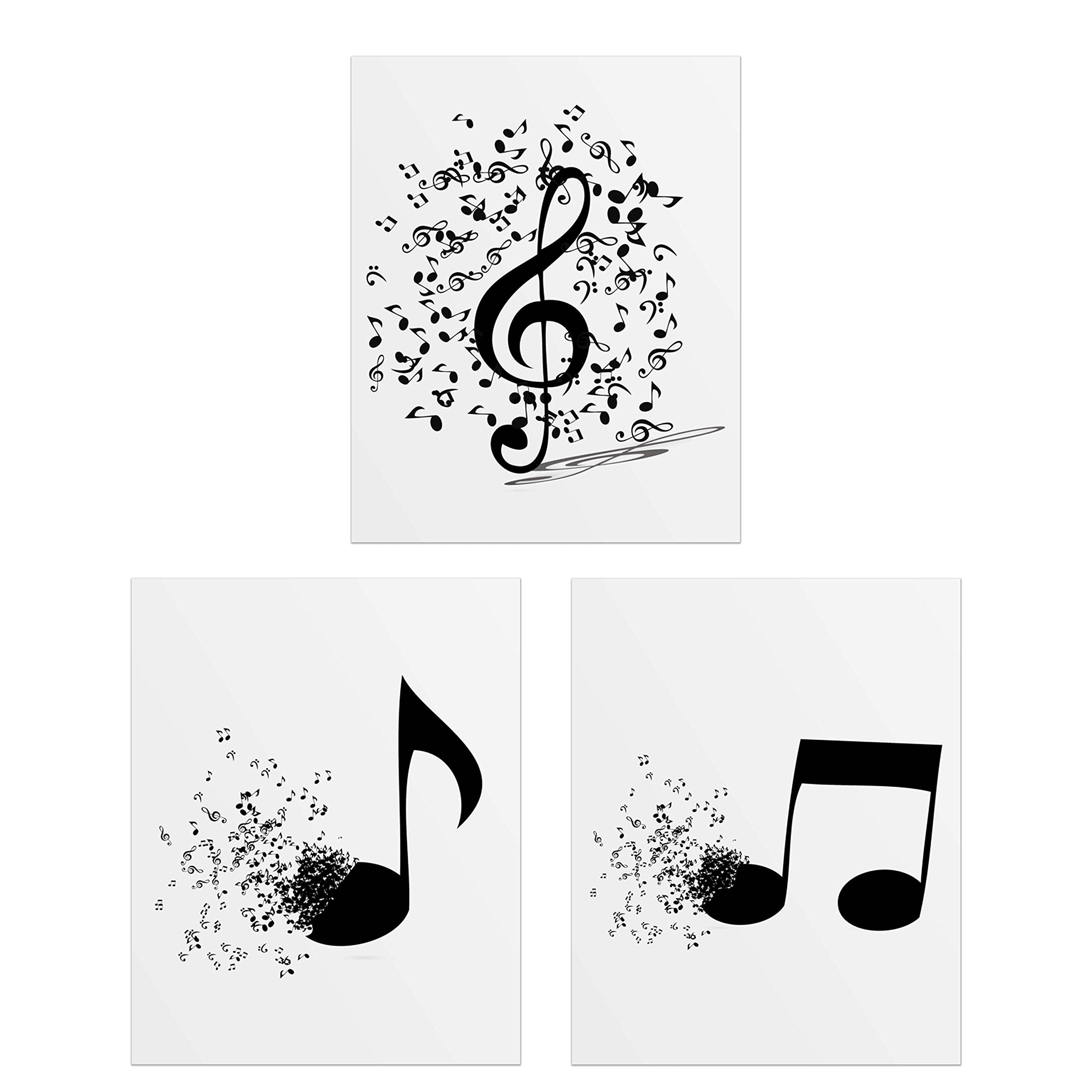 Summit Designs Music Notes Wall Decor - Set Of 3 (8x10) Poster Photos - Eighth Note - Treble Clef