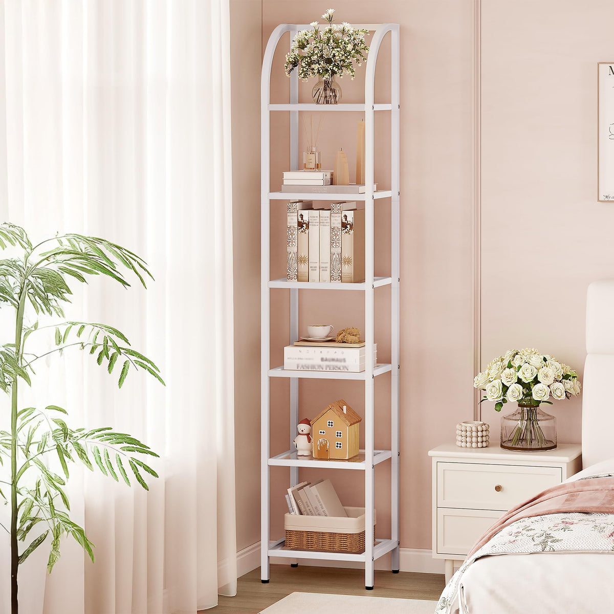 Hzuaneri Bookcase Bookshelf, Tempered Glass Arched Bookshelf