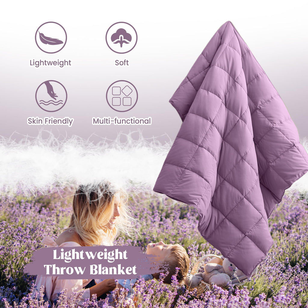 puredown Soft Feather Down Throw Blanket Lightweight Packable Couch Throw Lavender 50"X70"