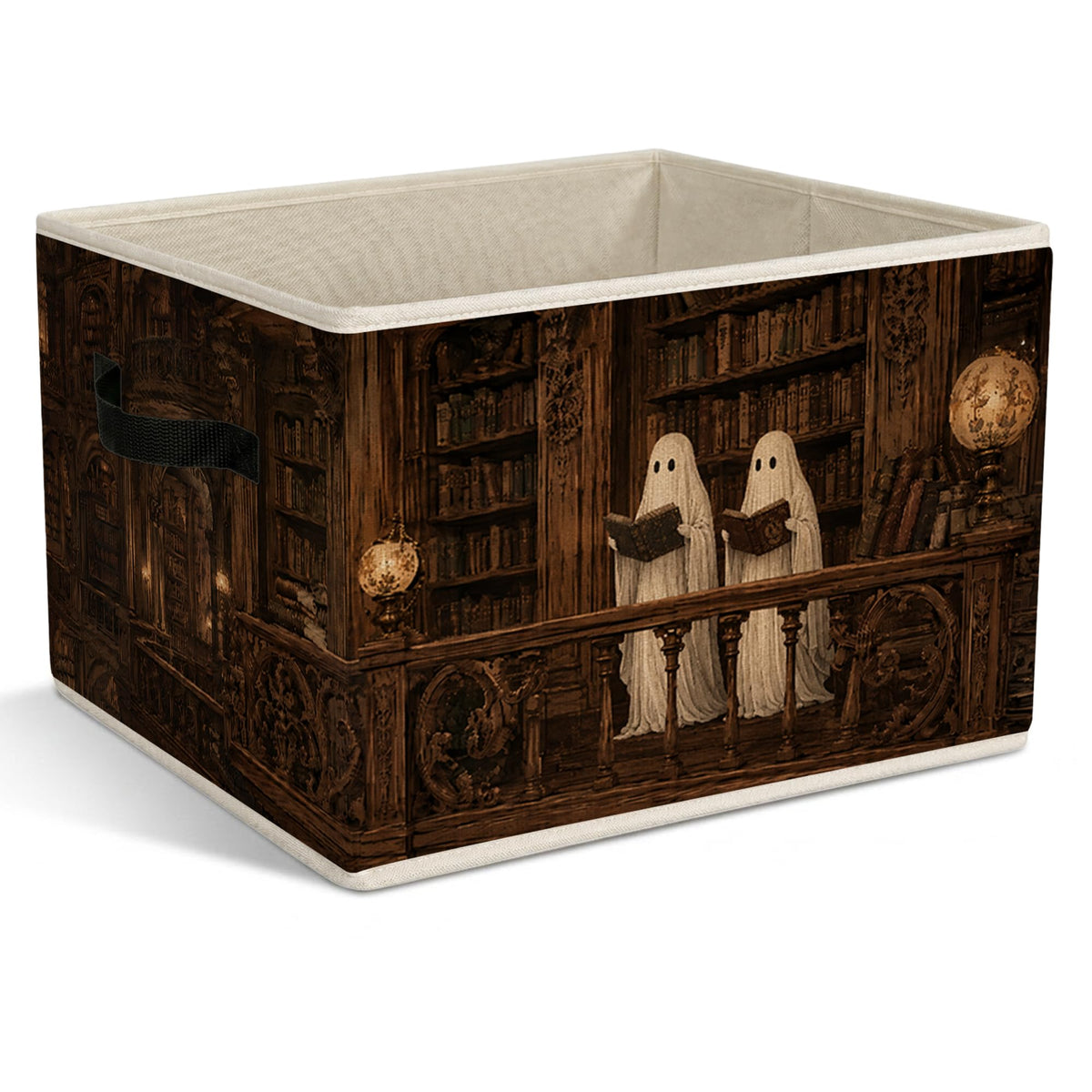 Yorhifa Dark Academia Ghost Reading Halloween Storage Bins with Handles, Spooky Gothic Ghost Book Lover Collapsible Laundry Bask