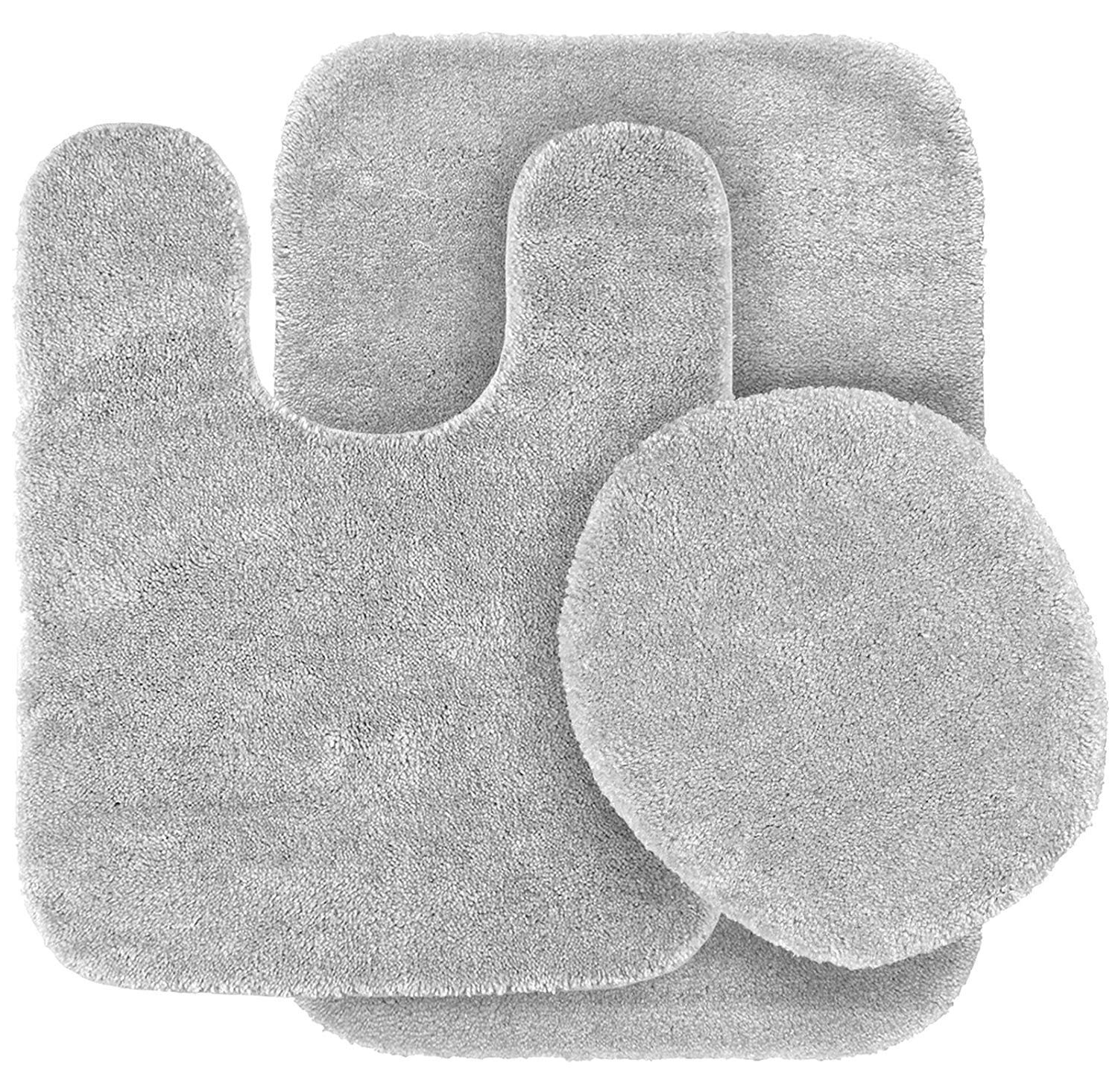 3 pc Silver/Light Grey Bathroom Rug Set Bath Mats Bath Set Super Soft Anti Slip Soft Mats New