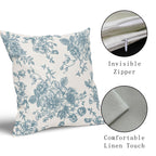Smoke Blue And Cream Floral Pillow Covers 18X18 Inch Set Of 2 Vintage Floral Throw Pillow Covers Chinoiserie Flower Pillowcases