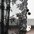 Kotile Black Lace Curtains 80 Inches Long 2 Panels Set, Farmhouse Rustic Floral Gothic Lace Curtains for Living Room, Rod Pocket