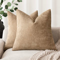 Foindtower Pack Of 2 Textured Chenille Throw Decorative Pillow Covers Square Accent Solid Cushion Cover Neutral Farmhouse Pillow