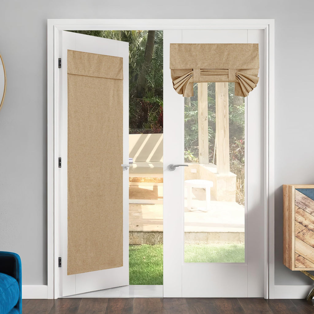 Nicetown Linen French Blackout Door Window Curtains, Privacy Front Door Curtains For Glass, Thermal Insulated Tie Up Shades Window Covering, Camel, 36' Wide X 72' Long, 1 Panel
