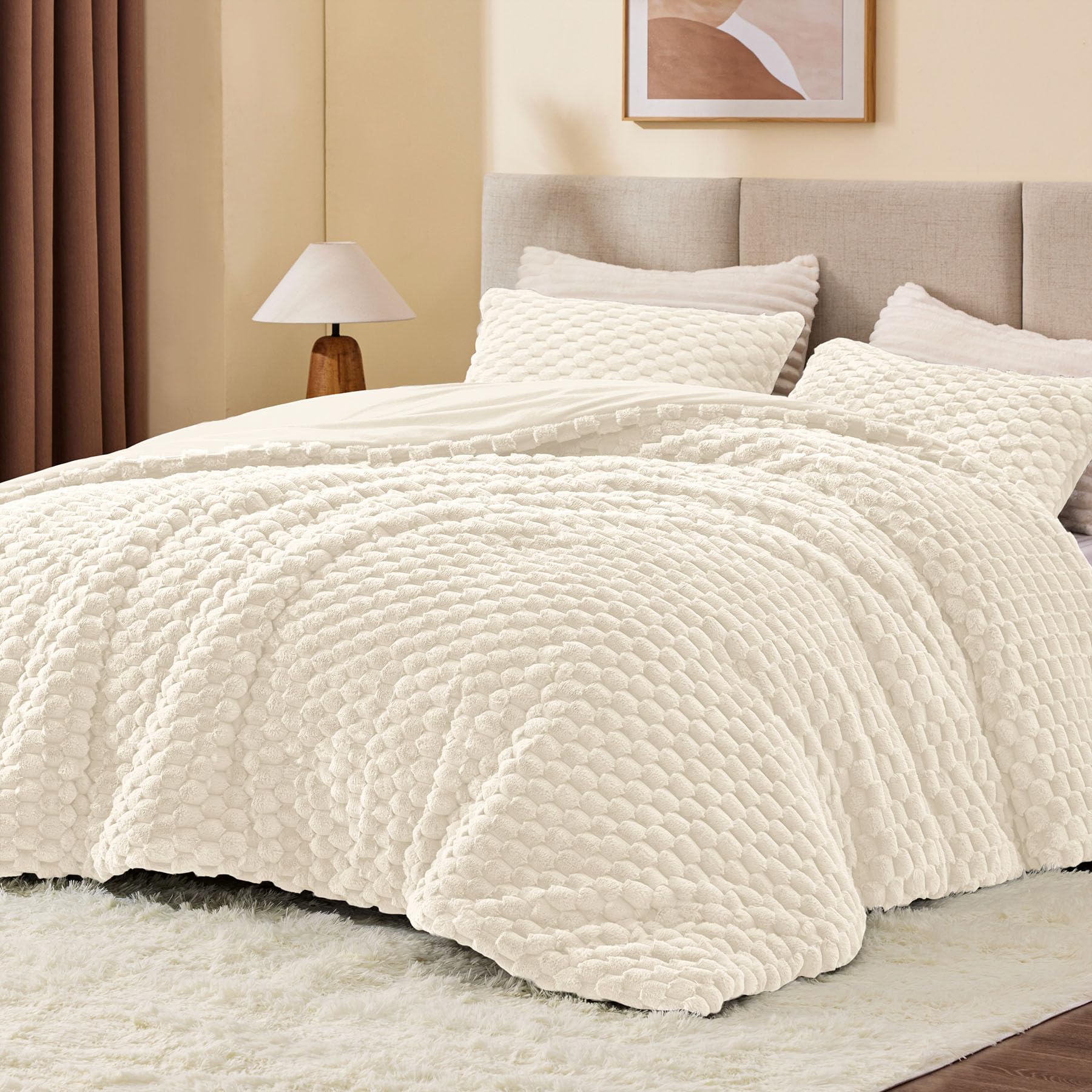 Bedelite Fluffy Twin Comforter Set - Beige Fleece Soft Comforter For Twin Size Bed, Luxury Warm Bedding Set For Winter, Fuzzy Be