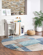 Unique Loom Autumn Collection Area Rug - Providence (5' 3'' Round, Blue Gray/ Light Brown)