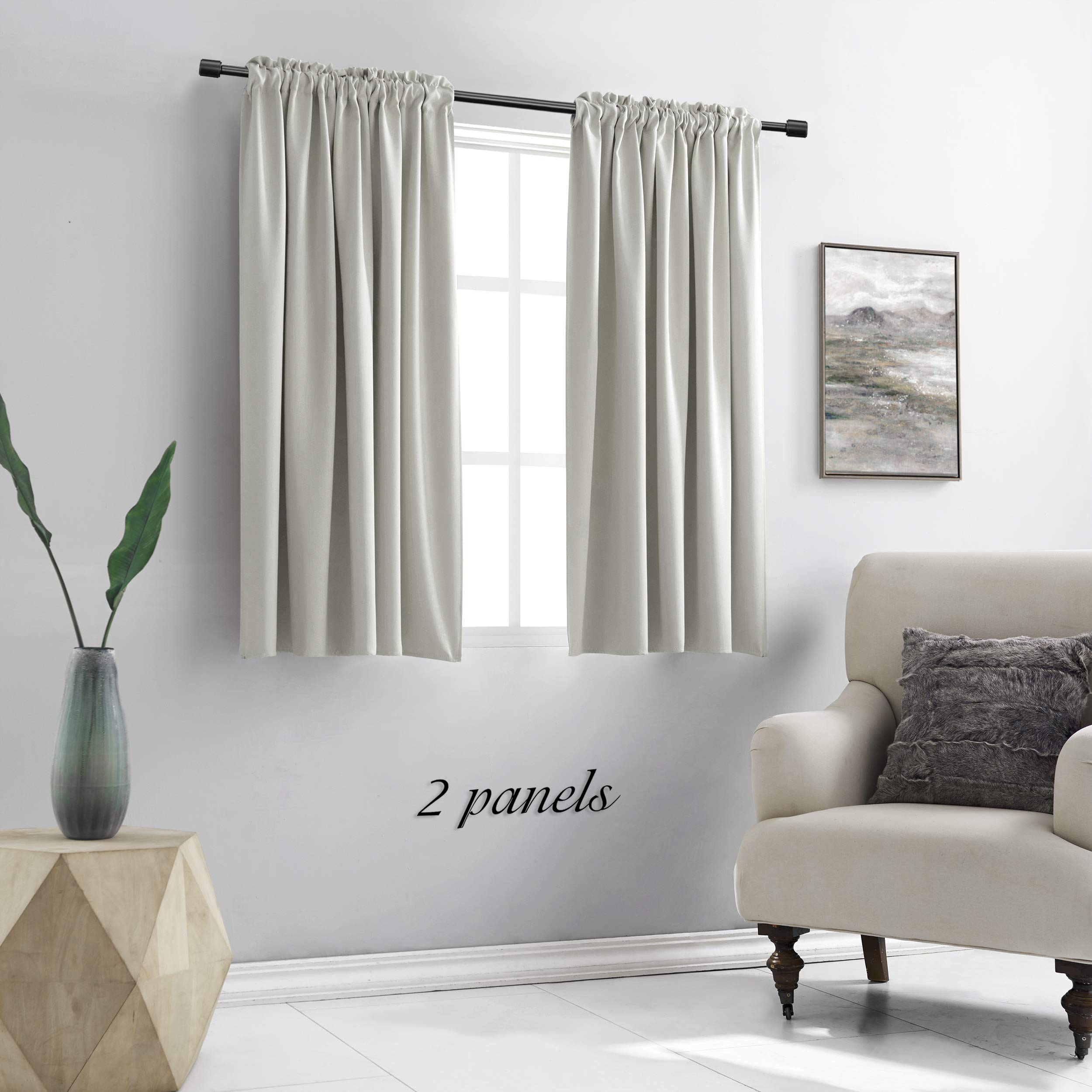 DONREN 48" Light Grey Thermal Insulated Curtains - Room Darkening Drapes for Short Windows (Pack of 2, 52"W x 48"L)