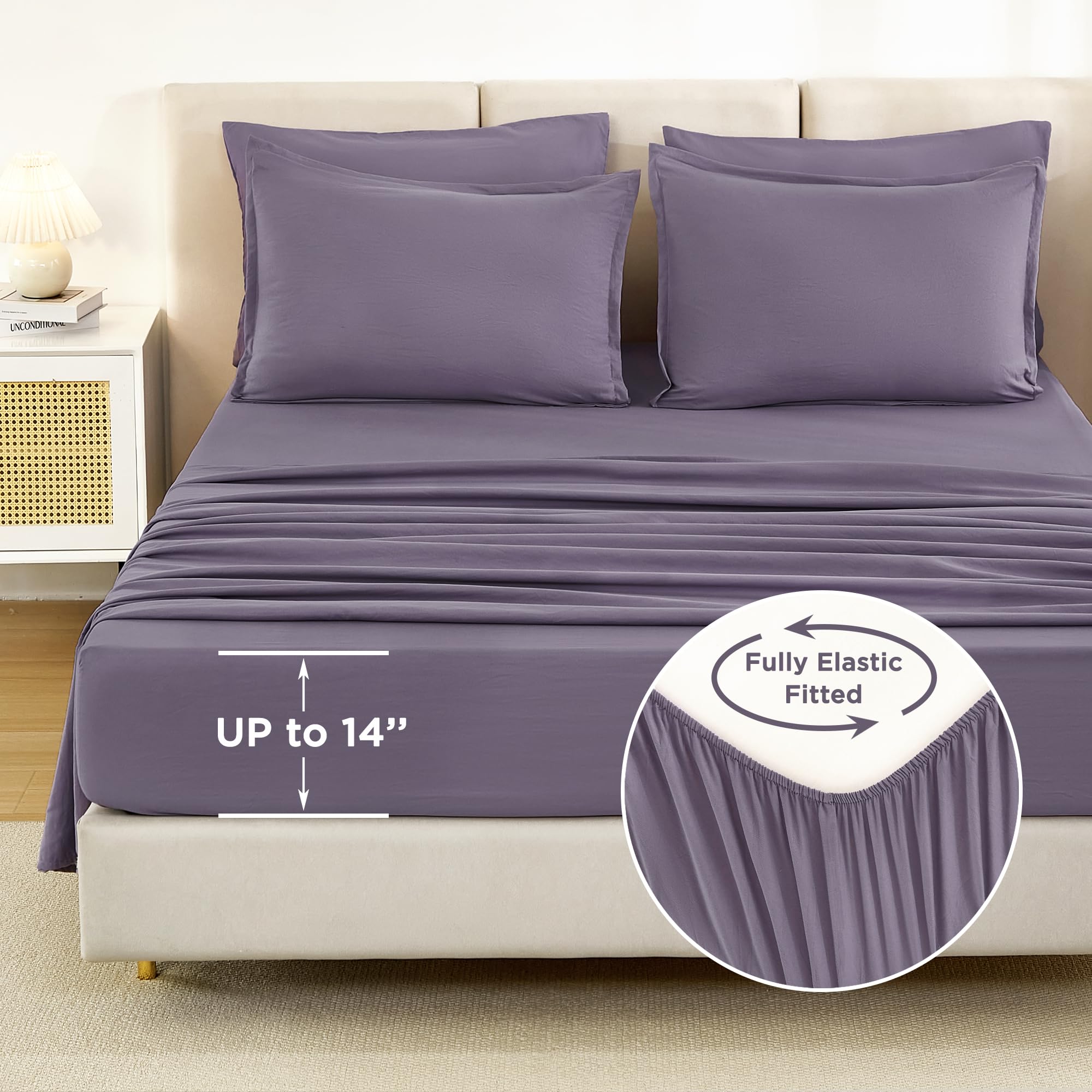 Litanika Full Size Comforter Sets Grey Purple - 7 Pieces Bed In A Bag Full Beddding Comforter Sets, Solid Lightweight Bed Set Wi