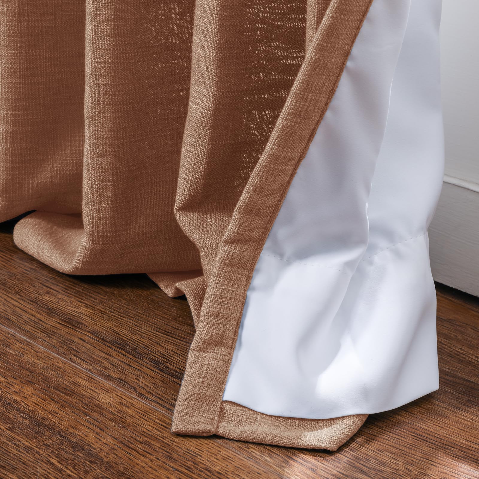 Twopages Orange Copper Linen Pinch Pleat Drape For Living Room, Window Treatment Curtain Panel Double Layer Room Darkening Light