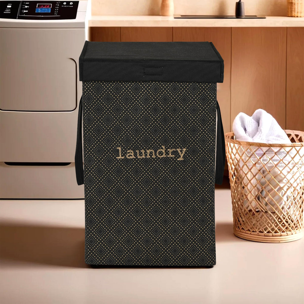Heart Home Clothes Basket (75 Ltr) Toy Storage Box | Foldable Laundry Bag | Lid & Handles | Clothes Dress Bin | Washing Cloth Ba