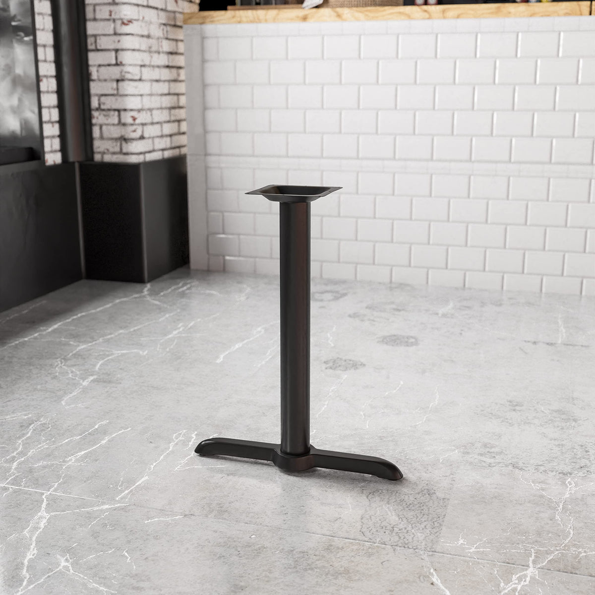 Flash Furniture 5" x 22" Restaurant Table T-Base with 3" Diameter Table Height Column, Commercial T-Base Cast Iron Restaurant Table Base, Black