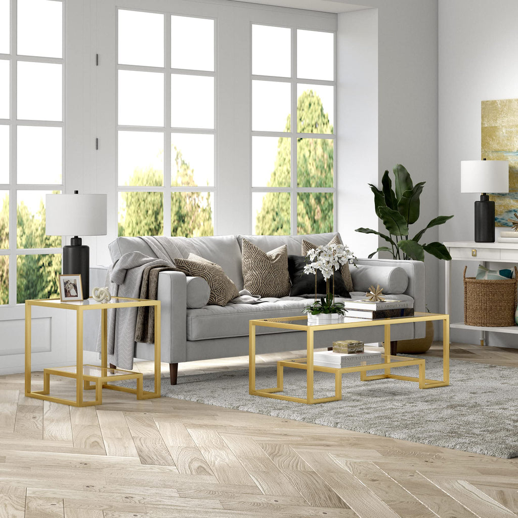 Henn&Hart 45' Wide Rectangular Coffee Table In Brass, Modern Coffee Tables For Living Room, Studio Apartment Essentials