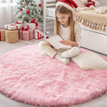 OLANLY Pink Round Rugs for Bedroom - Machine Washable, 4x4 Feet Circle Area Rugs for Living Room, Soft and Fluffy Shaggy Carpet 