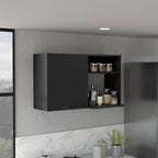 Stackable Wall Storage Cabinet 24&Quot; H, 2 Internal Shelves, 2 External Storage Shelves, 1 Door, Black