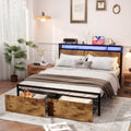 Kiivakii Queen Size Bed Frame, LED Storage Headboard with Charging Station, 2 Drawers Platform Bed Frames, Stable and Solid, No 