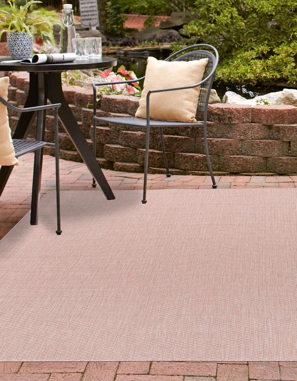 Unique Loom Collection Casual Transitional Solid Heathered Indoor/Outdoor Flatweave Area Rug (10' 8'' Square, Whisper Pink/Ivory