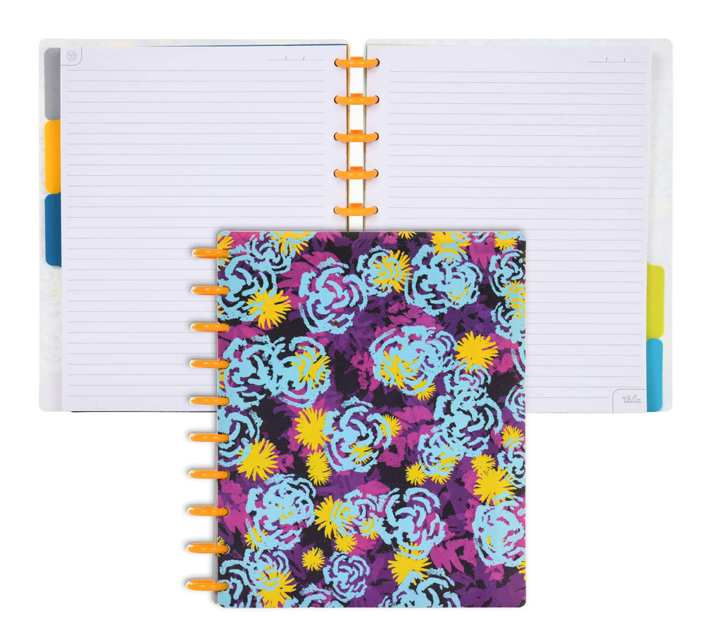 Talia Discbound Notebooks, Planner, Customizable, (Xfunky Floral W/Bbq Mustard Discs, Midsize (7.5In X 9.75In))