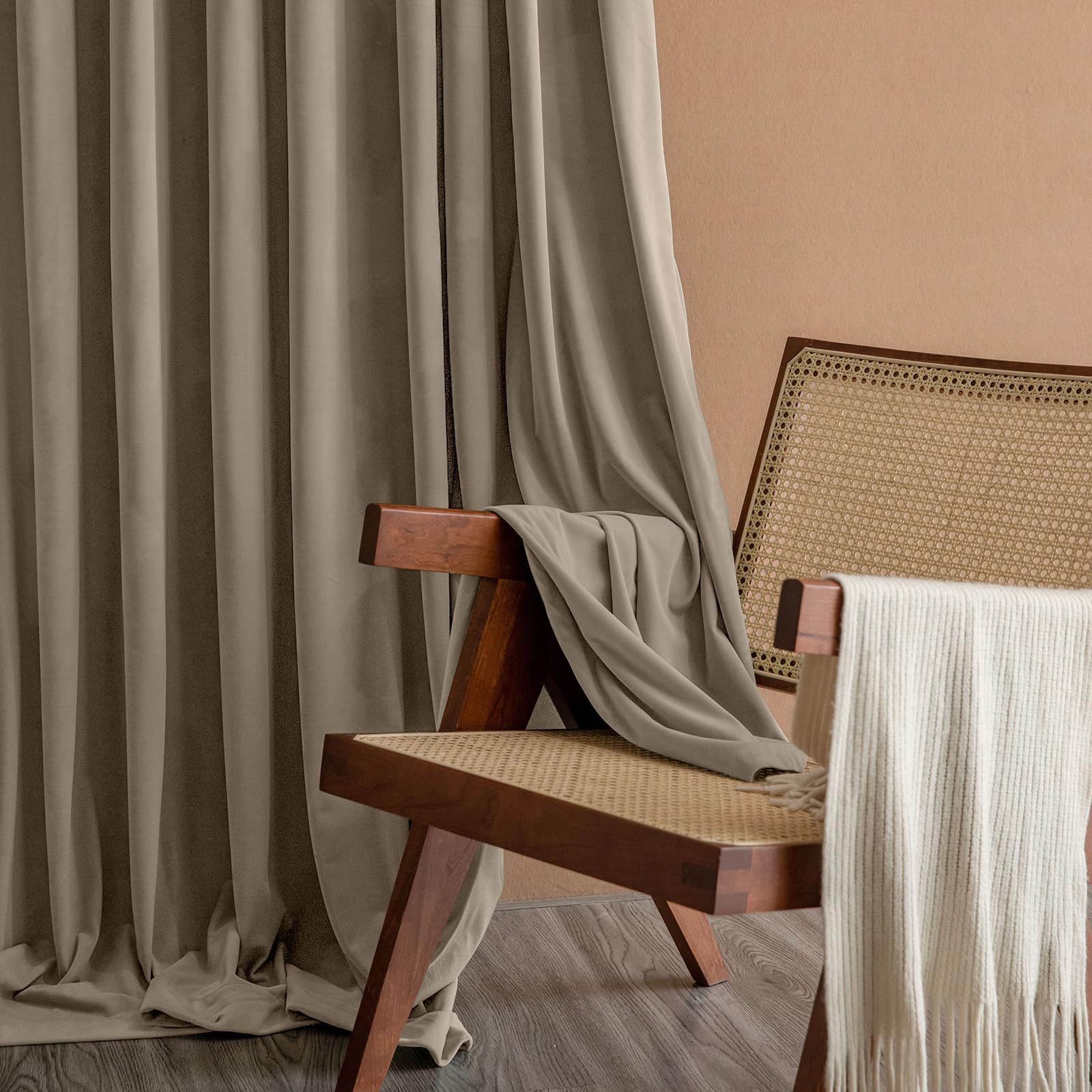 Lazzzy Tan Velvet Curtains Room Darkening Thermal Insulated Curtains 108 Inch Length Soundproof Noise Reducing Drapes For Bedroom Living Privacy Home Decor Rod Pocket, 2 Panels