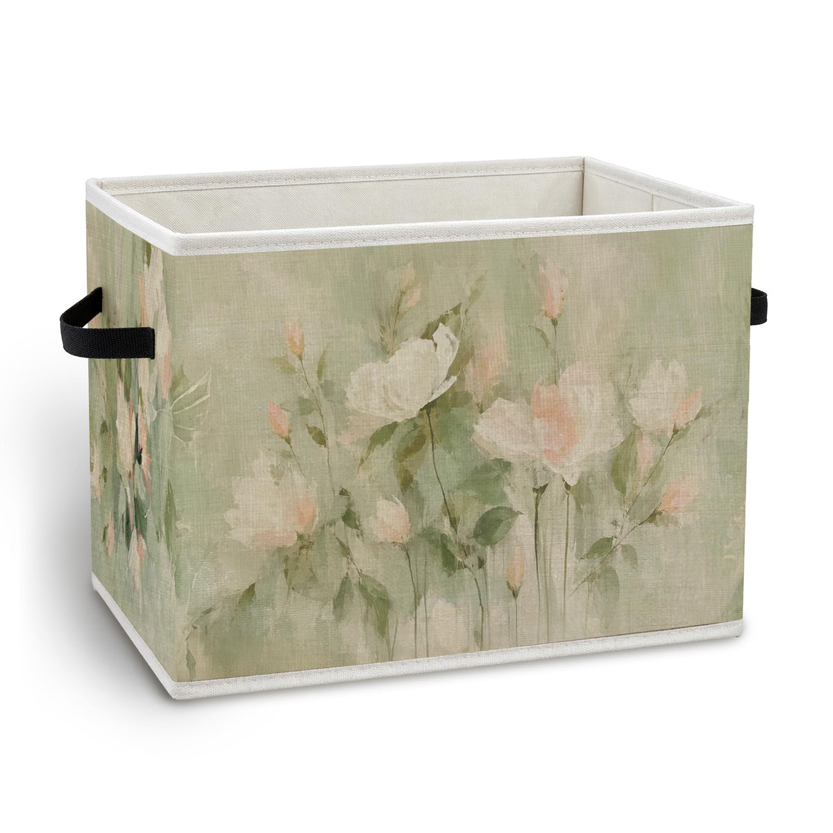 JMICPTUB Abstract Sage Green Pink Floral Storage Bin Box with Handles