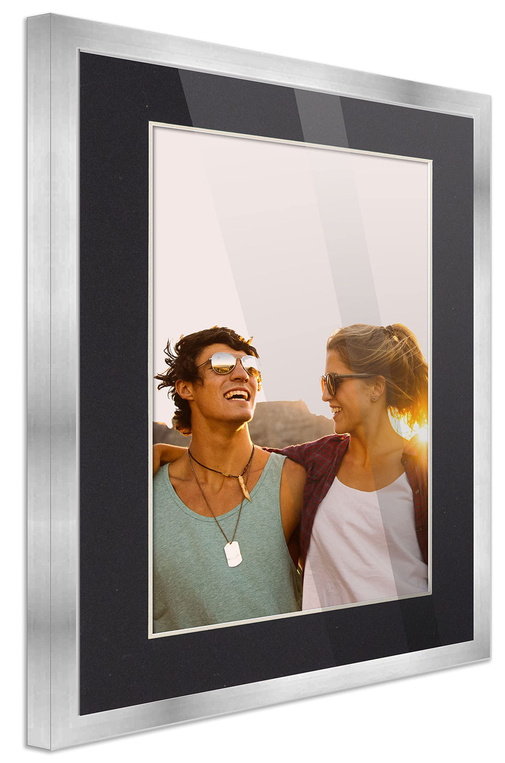 24X36 Frame Silver Wood With Black Mat | 28X40 Frame Matted To 24X36 | Display Your Print Under Uv Acrylic Shatter Guard Front,