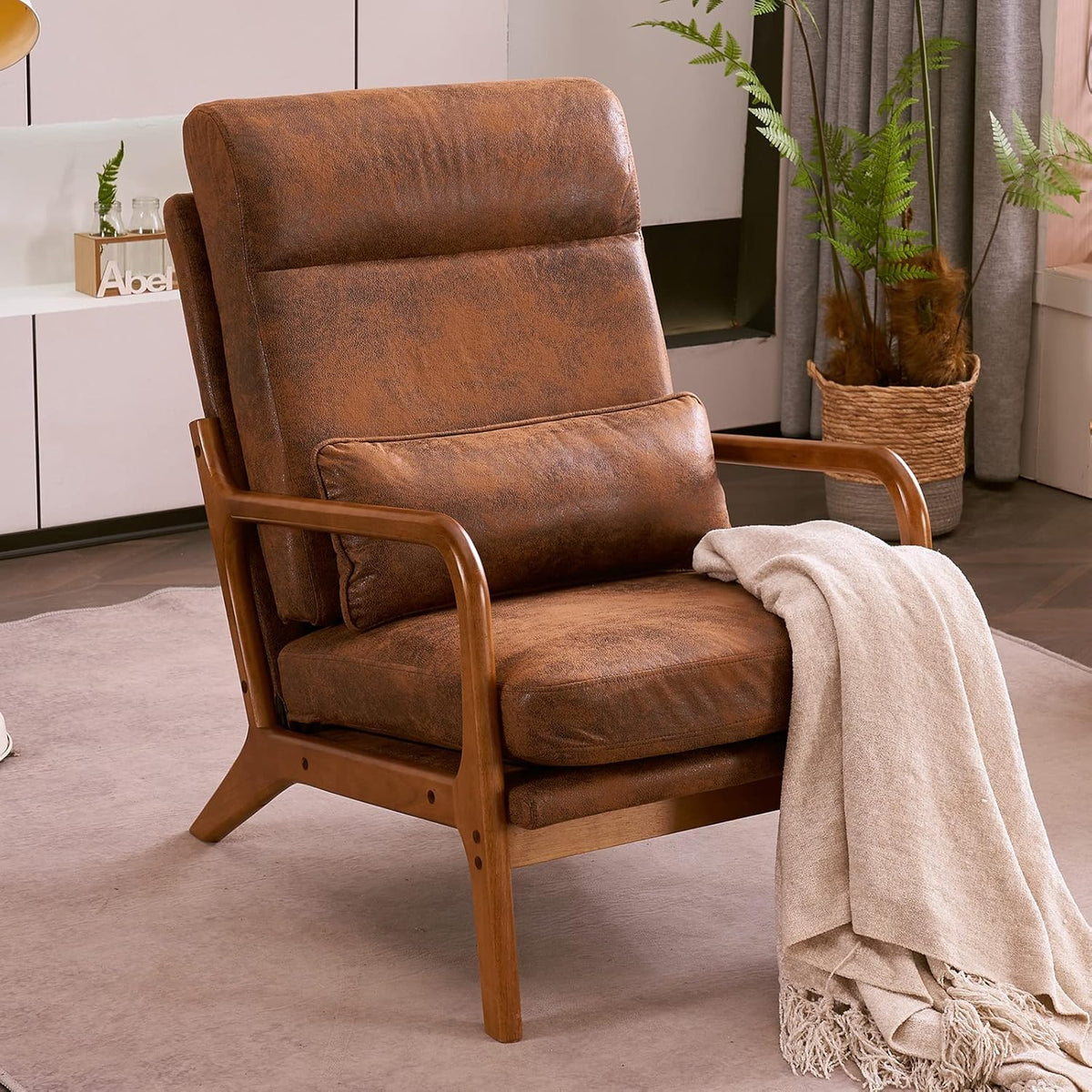 Mid Century Modern Beige Corduroy Accent Chair | (Corduroy Brown)