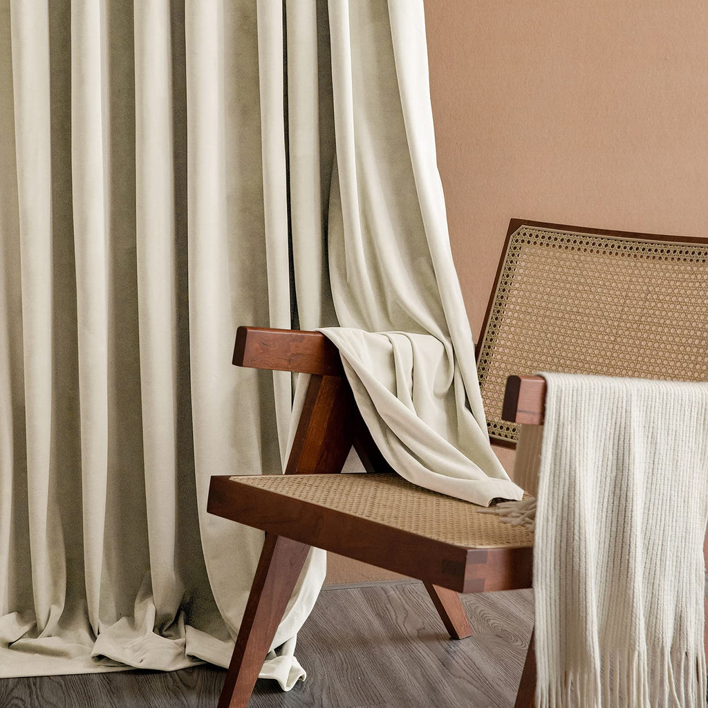 Lazzzy Velvet Curtains Beige 120 Inches Extra Long Thermal Insulated Drapes For Living Room Bedroom Heavy Duty Window Treatments Light Reducing Super Soft Luxury Rod Pocket 2 Panels Beige