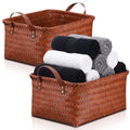 Acellegic 2 Pack Handwoven Clothes Basket Large Laundry Hampers Wicker Storage Basket with Handle for Shelves Rectangular Closet