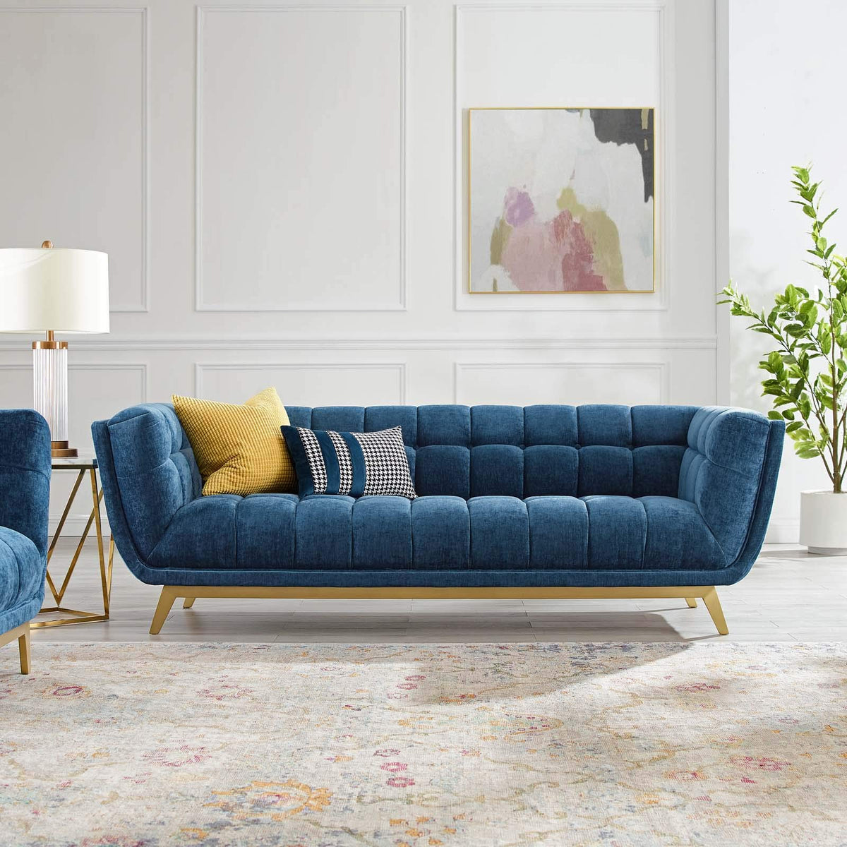 Modway Bestow Tufted Crushed Performance Velvet Sofa, Navy