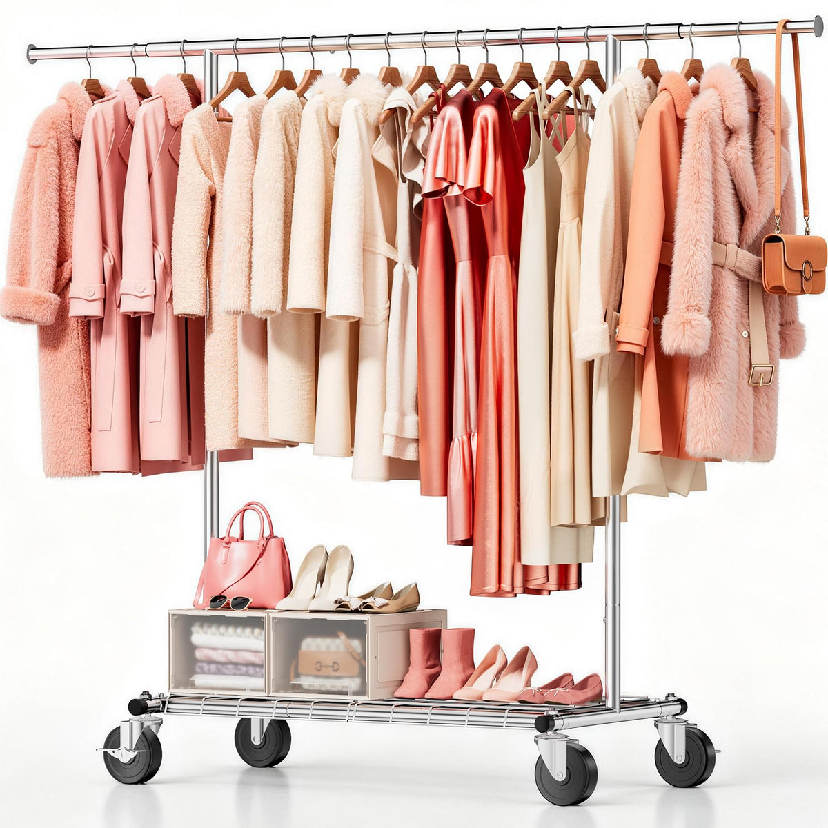 LZNIOZ Heavy Duty Clothes Rack, Rolling Clothing Rack Load 420 LBS, Silver