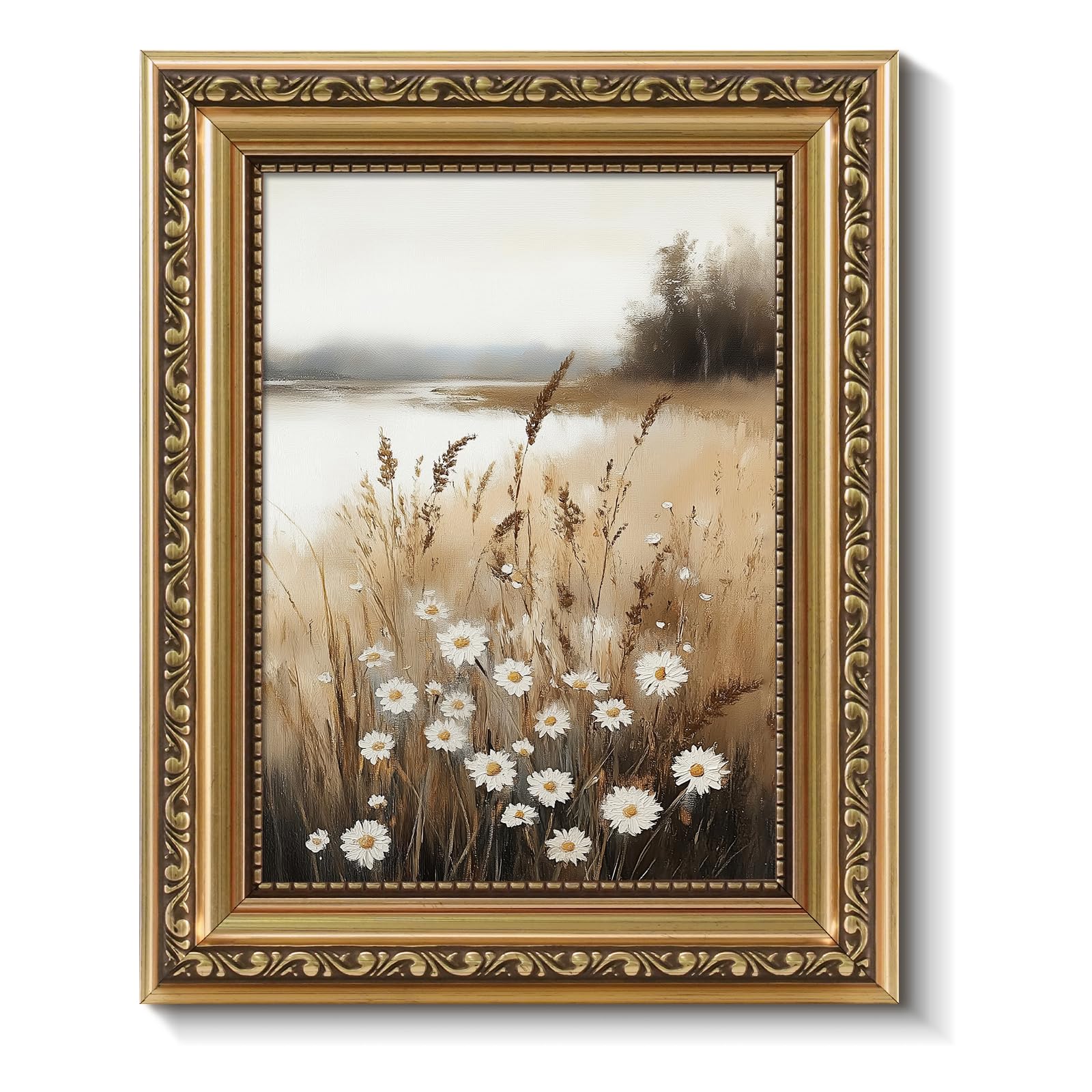 ARPEOTCY Vintage Gold Framed Wall Art, Wildflower Field Paintings, 8x10 inch Small Floral Aesthetic Canvas Picture Prints with F