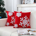 Mixeoo Santa Red Winter Decorative Throw Pillow Covers Snowflake Embroidered Soft Thick Durable Square Solid Accent Cushion Case