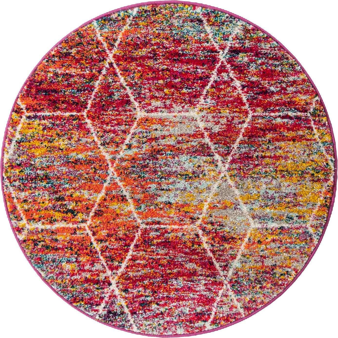 Unique Loom Trellis Frieze Collection Area Rug - Geometric (3 Round, Multi/ Ivory)