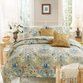 Cozy Line Home Fashions Luxury Classic Bedding Quilt Set, 100% Cotton Beige Blue Floral Pink Flower Bohemian Style Reversible Be