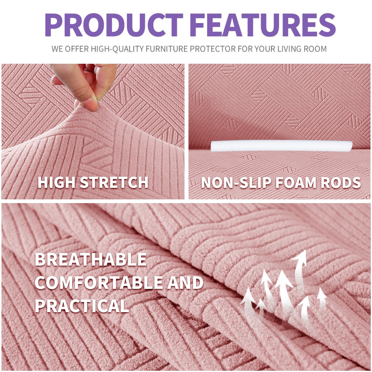 Znsayotx Super Stretch Loveseat Covers (55'-69'), New Striped Love Seat Slipcover, Dogs Pet Friendly Anti-Slip Couch Protector Spandex Durable 2 Seater Fabric Sofa Cover (Chintz Rose, Loveseat)