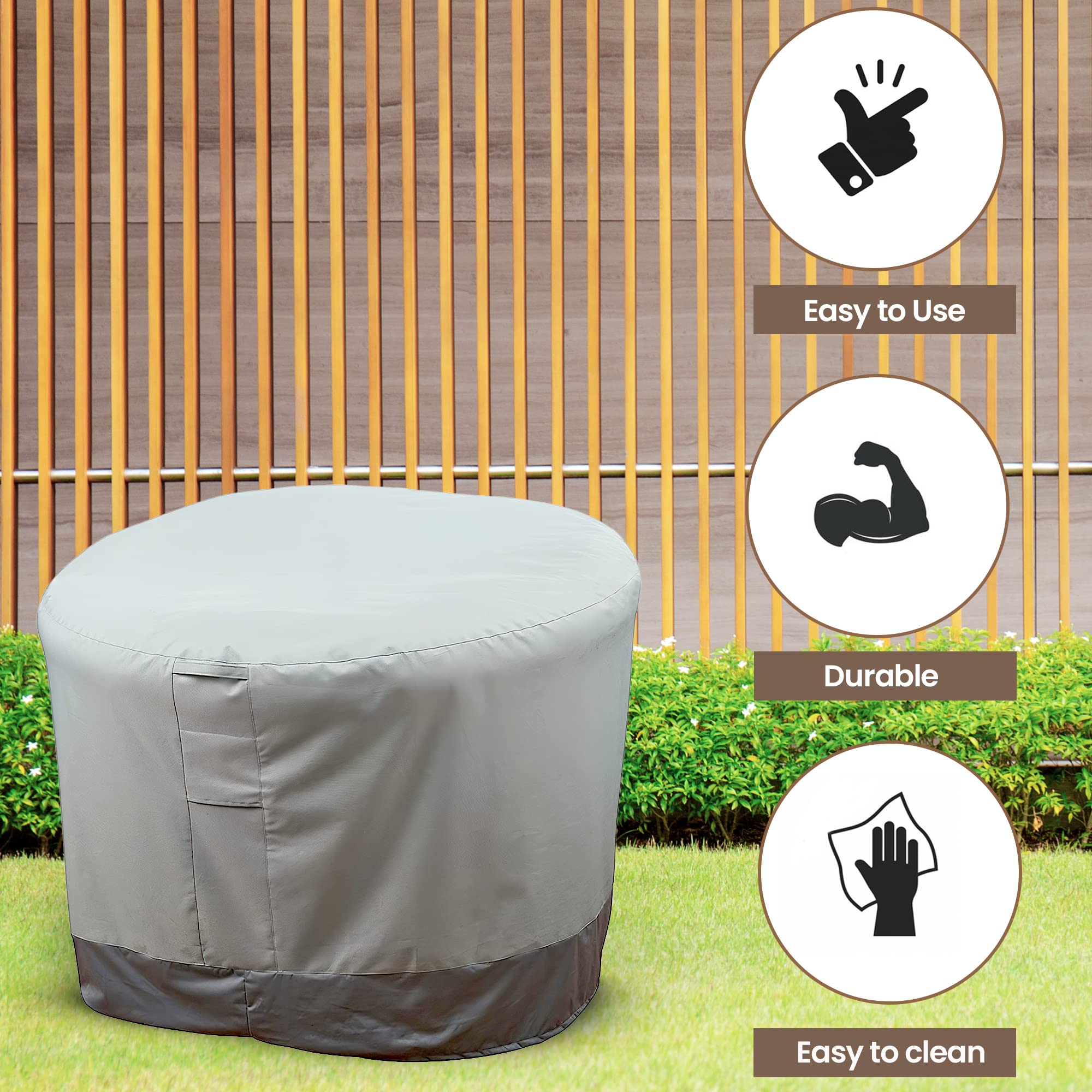 Hudson Comfort Papasan Chair Cover - Waterproof Outdoor Cover - Click-Close Straps And Elastic Hem Cord For Custom Fit - Durable Padded Handle & Air Vent For Circulation - 52' Dia X 35' Height (Gray)