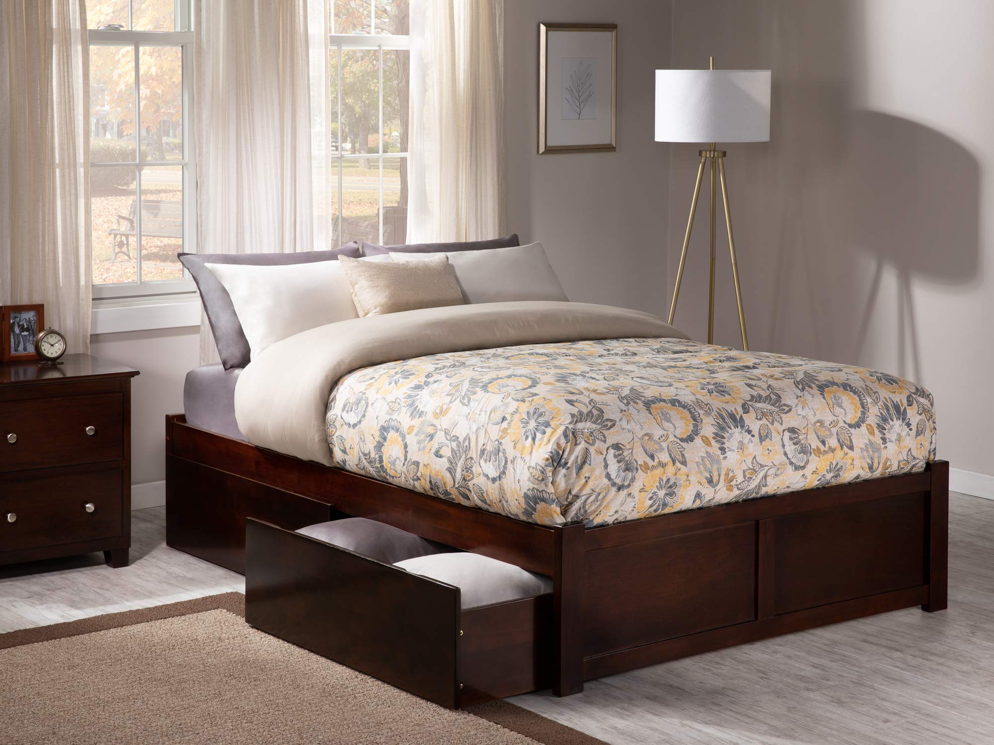 AFI Concord King Size Platform Bed with Footboard & Storage Drawers in Walnut