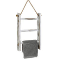 MyGift Rustic Whitewashed Solid Wood Wall Hanging Hand Towel Ladder Drying Rack, 3 Tier Bathroom Washcloth Hand Towel Storage Ra
