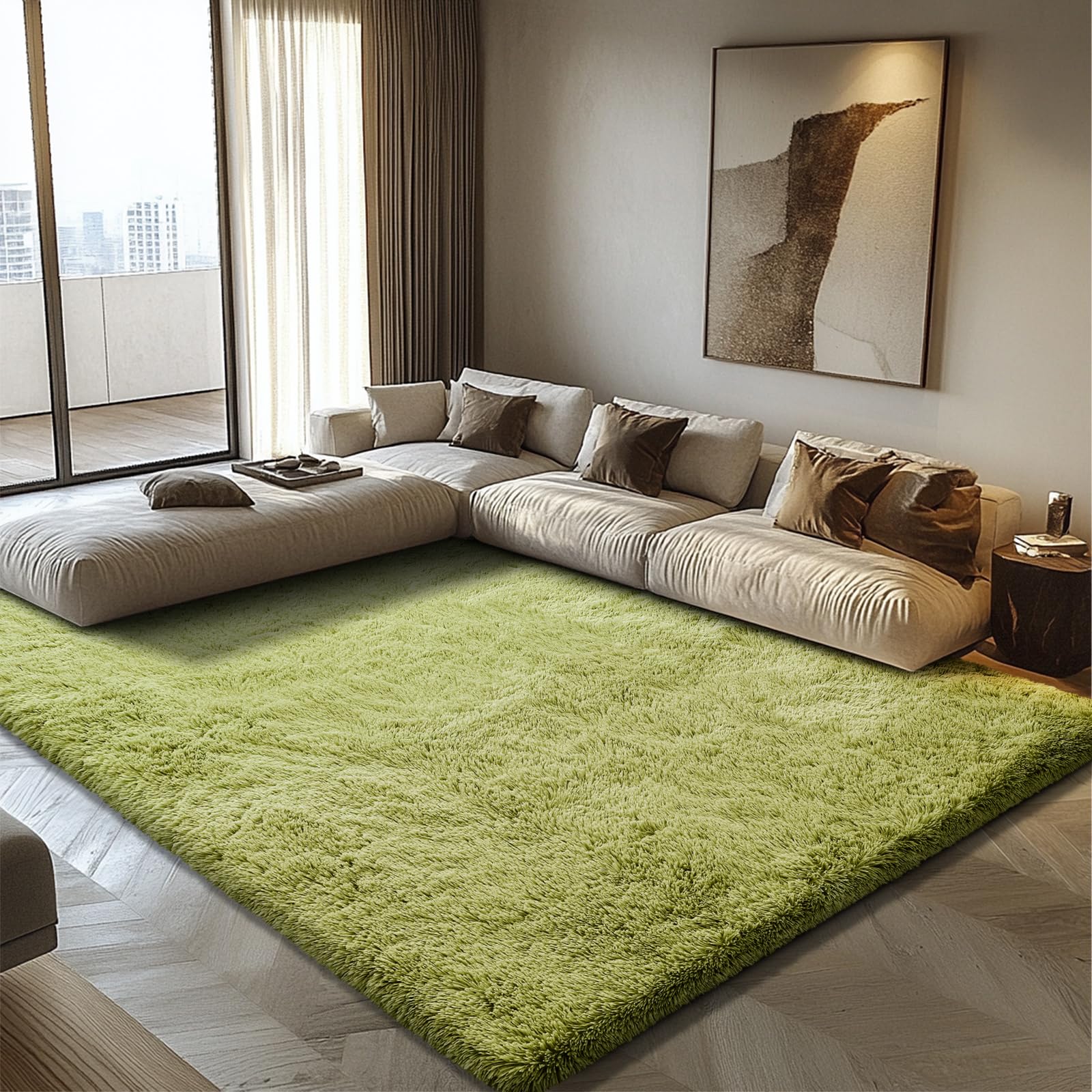 Shag Area Rug for Bedroom 4x6,Green Fluffy Area Rugs for Living Room,Soft Fuzzy Rug Non-Shedding Indoor Plush Carpet for Kids Be