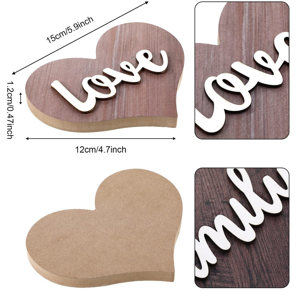 Jetec 2 Pieces Heart Shaped Wooden Decor Sign Table Love Wooden Wedding Decoration Rustic Home Love Sign Wooden Table Centerpiec