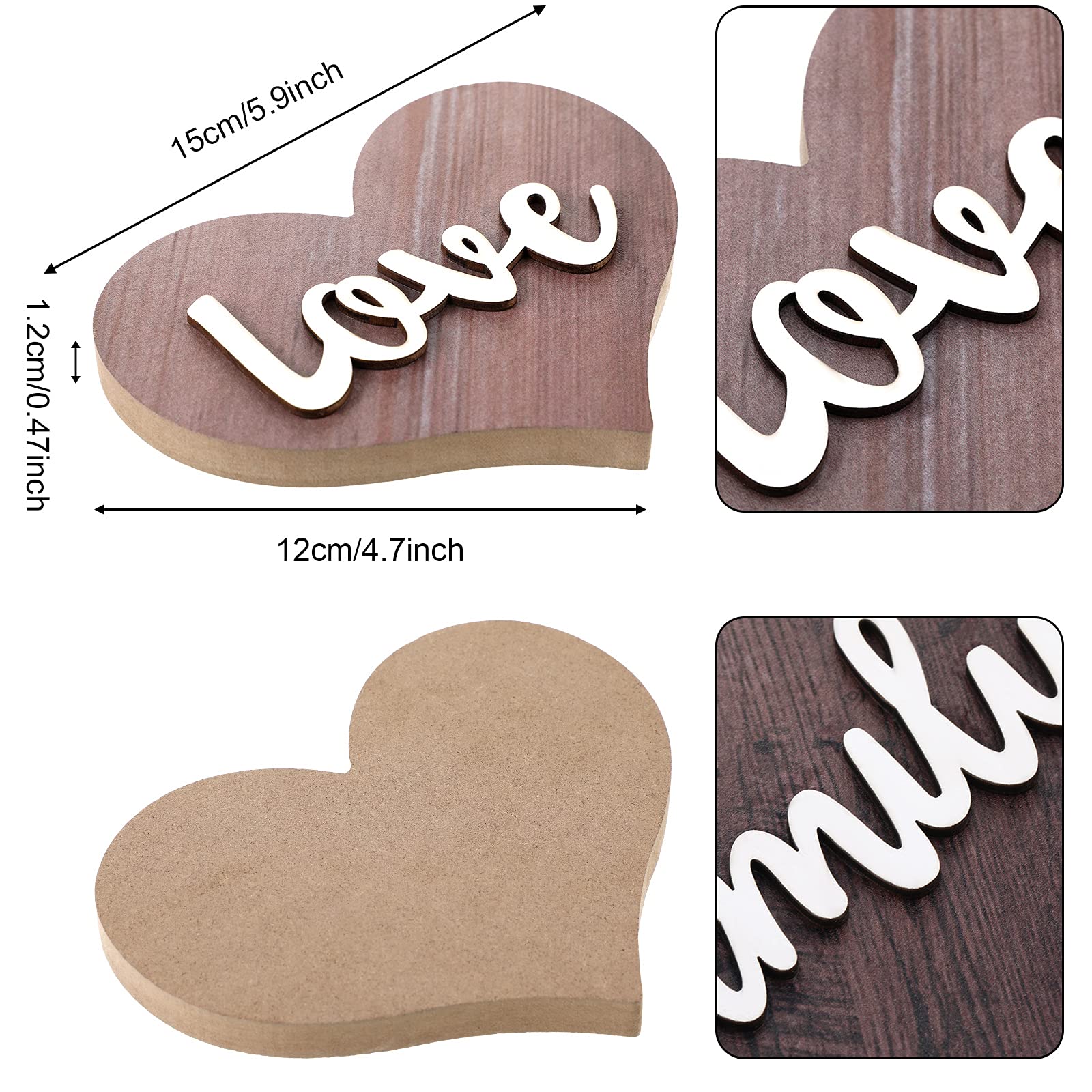 Jetec 2 Pieces Heart Shaped Wooden Decor Sign Table Love Wooden Wedding Decoration Rustic Home Love Sign Wooden Table Centerpiec