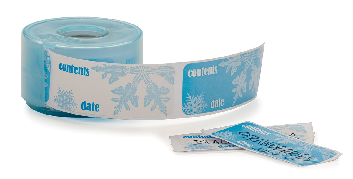 Rsvp International Freezer Labels With Convienient Plastic Dispenser, 100 Count, 2.25X1.25', Snowflake