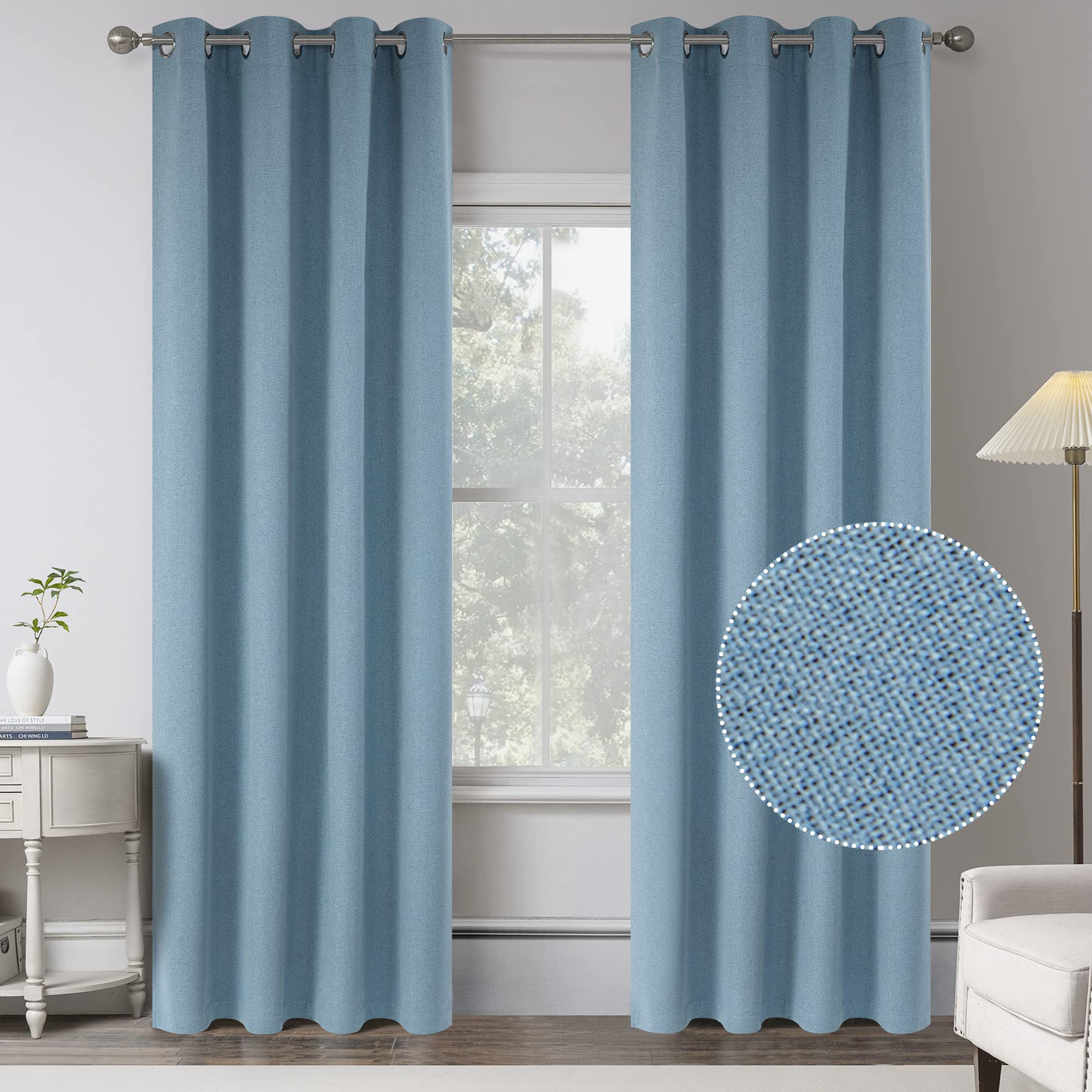 Burlap Textured Linen 100% Blackout Curtains For Bedroom - 108 Inches Long Energy Saving Thermal Insulated Window Treatment Curt
