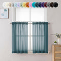 Chyhomenyc Dusty Blue Sheer Curtains 36 inch Length 2 Panels, Light Filtering Voile Short Window Curtians for Bathroom Small Win