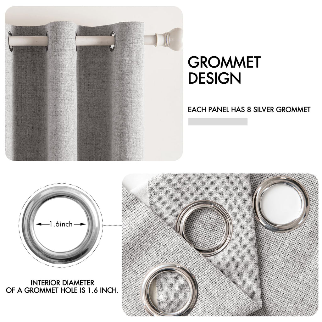 Miulee Linen Texture Curtains For Bedroom Solid 100% Blackout Thermal Insulated Greyish White Curtains Grommet Room Darkening Curtains/Draperies For Living Room Nursery 52X96 Inch (2 Panels)