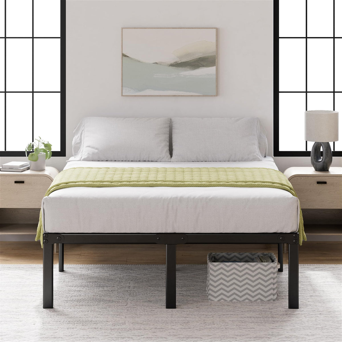 ZINUS Yelena 18 Inch Metal Platform Bed Frame, Steel Slat Support, No Box Spring Needed, Eco Friendly WonderBox(TM) Packaging, E