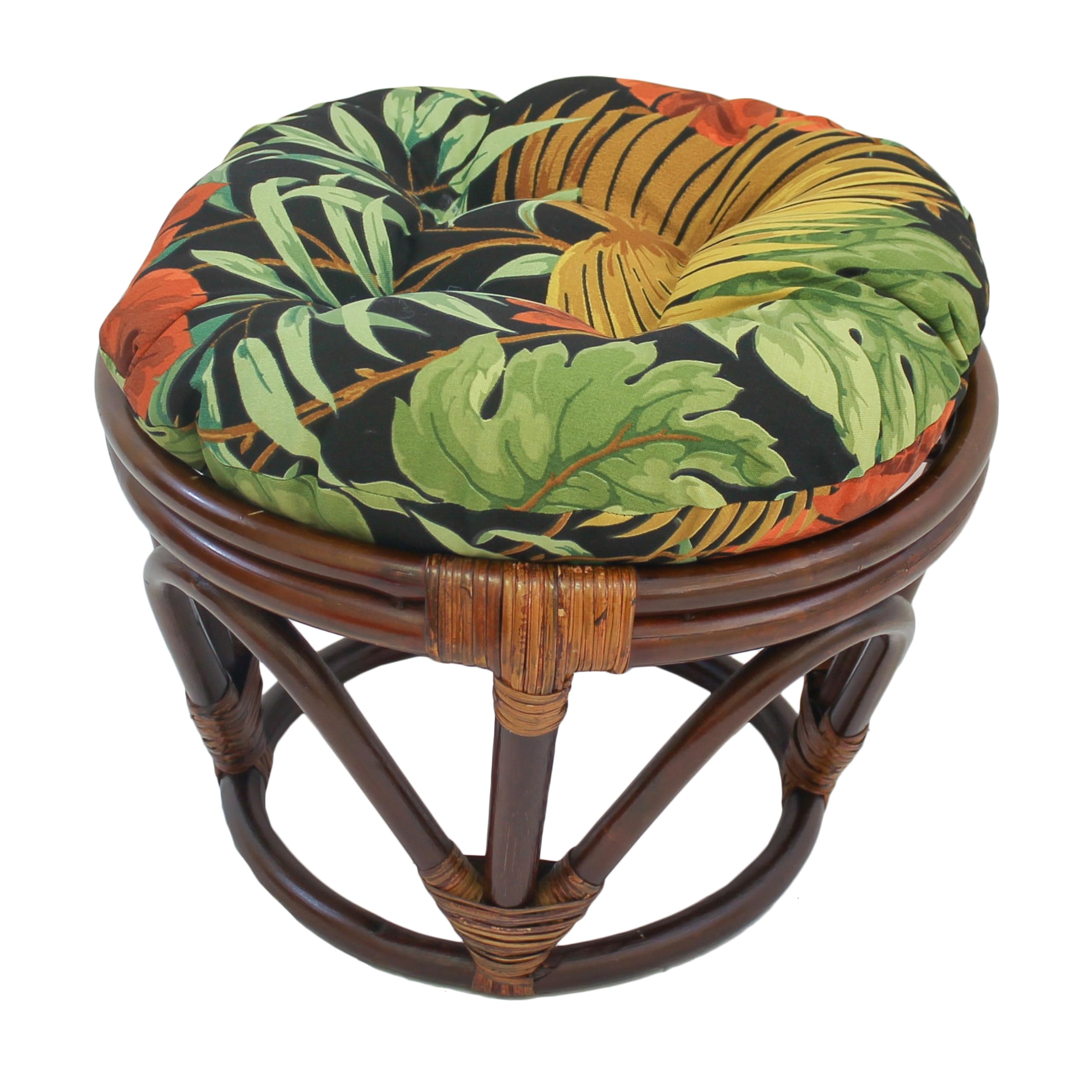 Blazing Needles Round Patterned Spun Polyester Tufted Footstool Cushion, 18', Tropique Raven