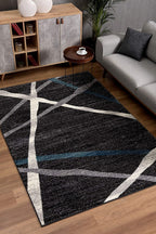 HomeRoots Grey 100% Twisted Polyester 7â€ x 9â€ Distressed Black and Gray Abstract Area Rug