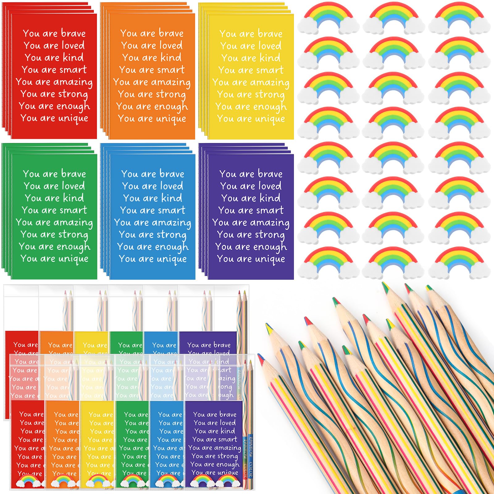 Spakon 24 Sets Back To School Gifts For Students Includes Rainbow Mini Notepads Motivational Mini Pocket Notepad Rainbow Erasers