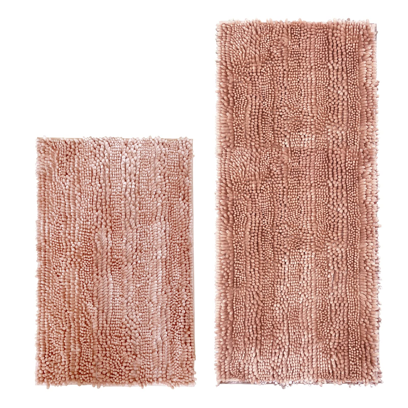 Civkor Bath Mats for Bathroom Pink,Bathroom Rugs Runner Long,Chenille Bathroom Rug Set 47x20 Plus 31x20 Non Slip Backing Extra S